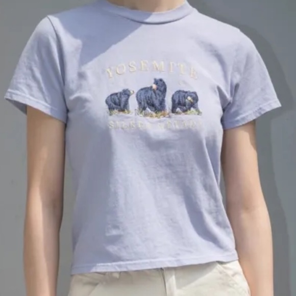 Brandy Melville Tops - 3/$20⚡️Brandy melville helen yosemite bear embroidered short sleeve crop top